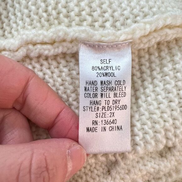 Lilly's Kloset Cream Cable Knit Golf Button V-Neck Long Cardigan Size 2XL - Picture 10 of 12